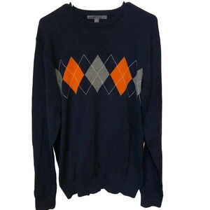 Old Navy Plaid Diamonds Warm Cozy Knit Blue Sweater Meens Size L